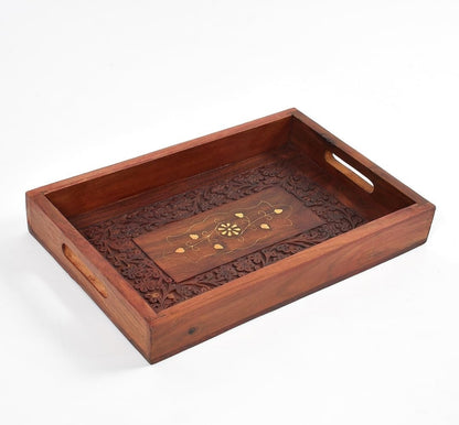 Fluxzones Handmade Wooden Tea Tray for Food Serving and Kitchen Decoration in Large Size